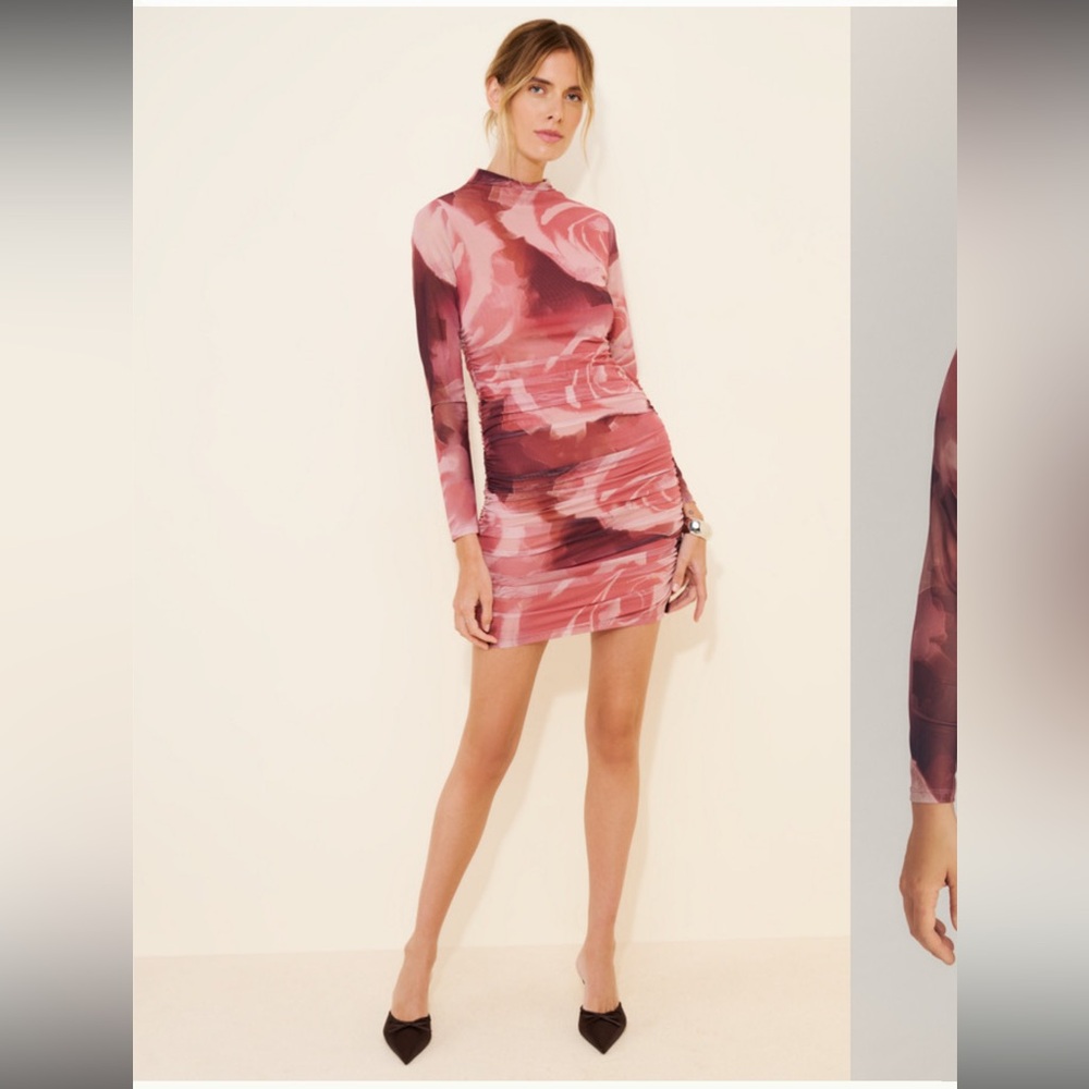 Anthropologie~The Maya Ruched Cowl-Neck Dress: Long-Sleeve Mesh Mini Edition XS - Picture 4 of 7